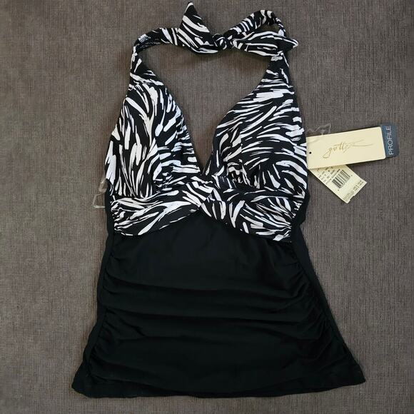 NWT Profile by Gottex Women's Standard Black Swan Halter Tankini Top Size 10 - Picture 2 of 6